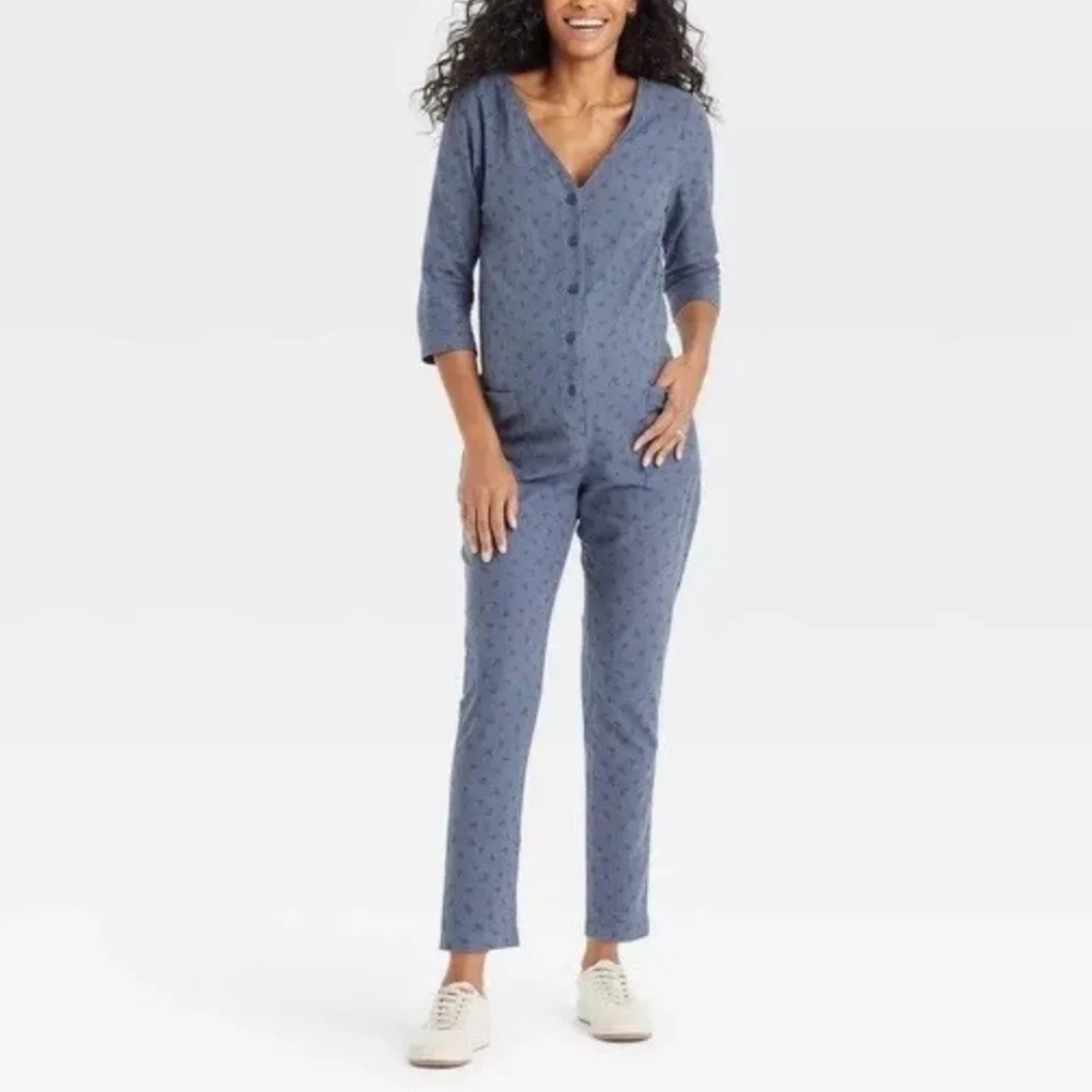 The Nines by Hatch Blue Maternity Jumpsuit Size Small NWT